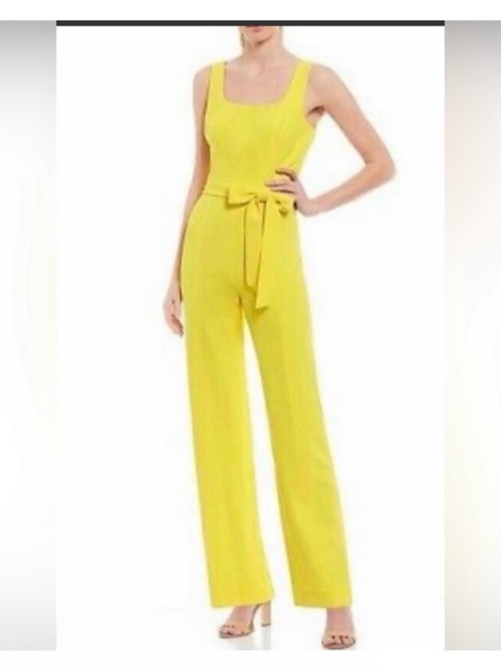 Antonio Melani Women's Yellow Sleeveless Wide-Leg Jumpsuit with Waist Tie Size 2